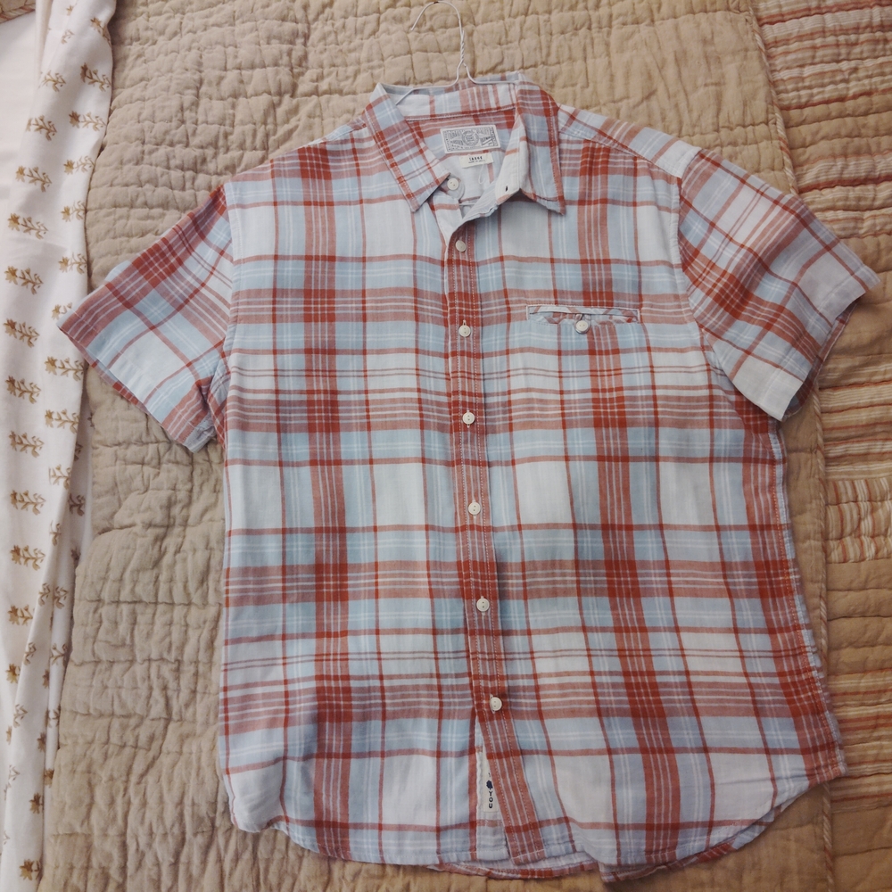 Lucky Brand Red and White Plaid Button Down Shirt